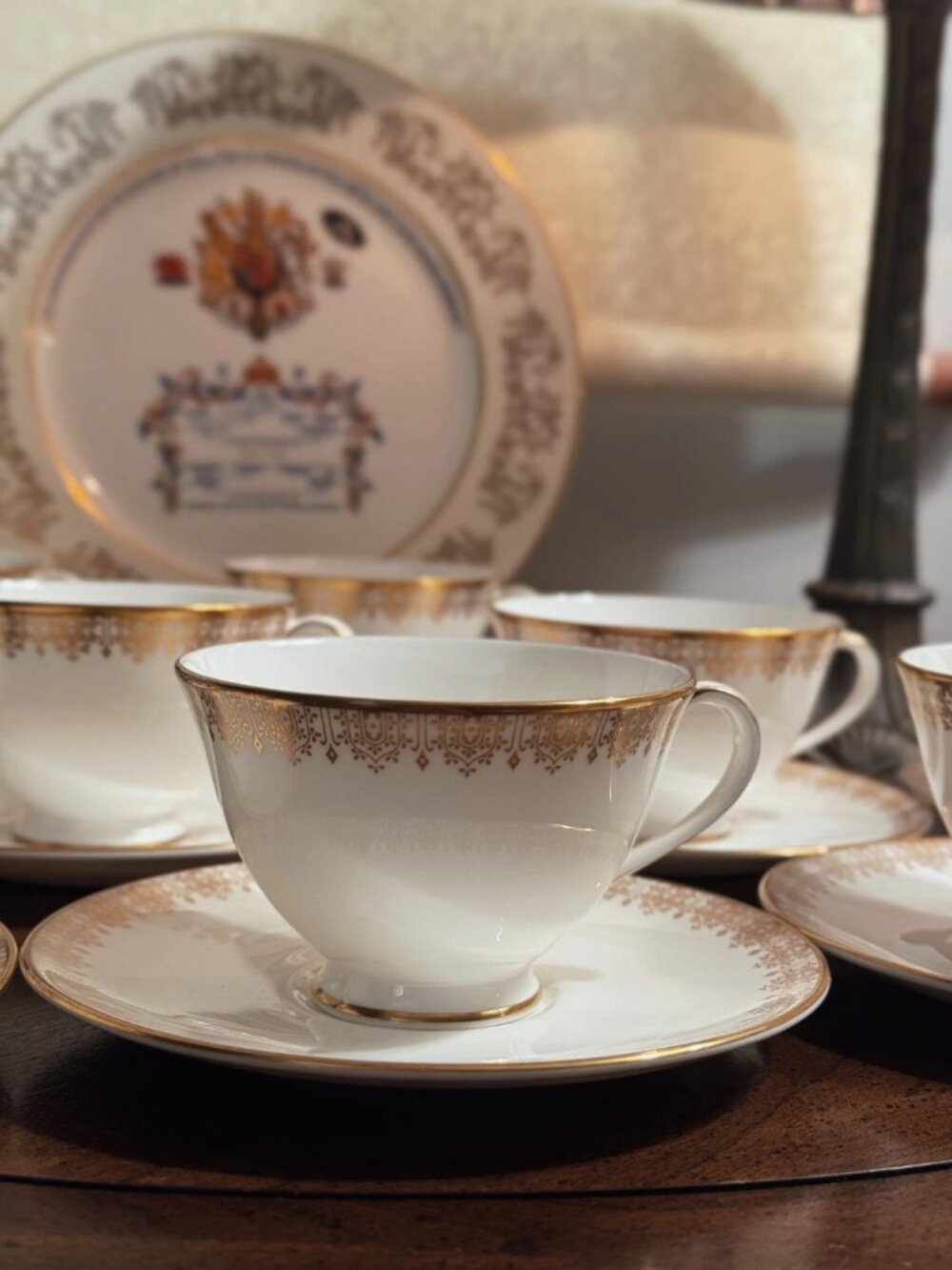 Vintage Royal Doulton Gold Lace White Teacup Saucer